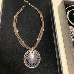 Silpada Brown Strand Leather Necklace with Large Brown Shell Pendant